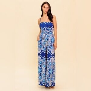 Flying Tomato Blue and White Patterned Jumpsuit